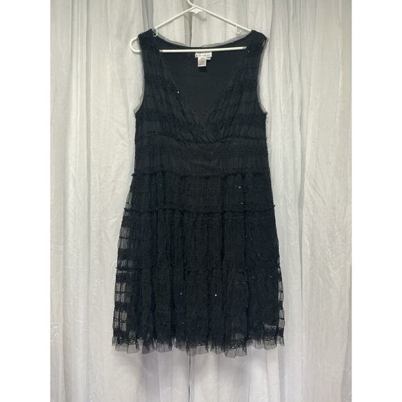 Vtg Y2K Max Studio Dress Sz 1X Black Mesh Tulle Sequins Midi Fairy Whimsigoth - Picture 1 of 6